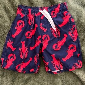 Class Club size 4/5 little kid swim trunks, navy with red lobsters, like new
